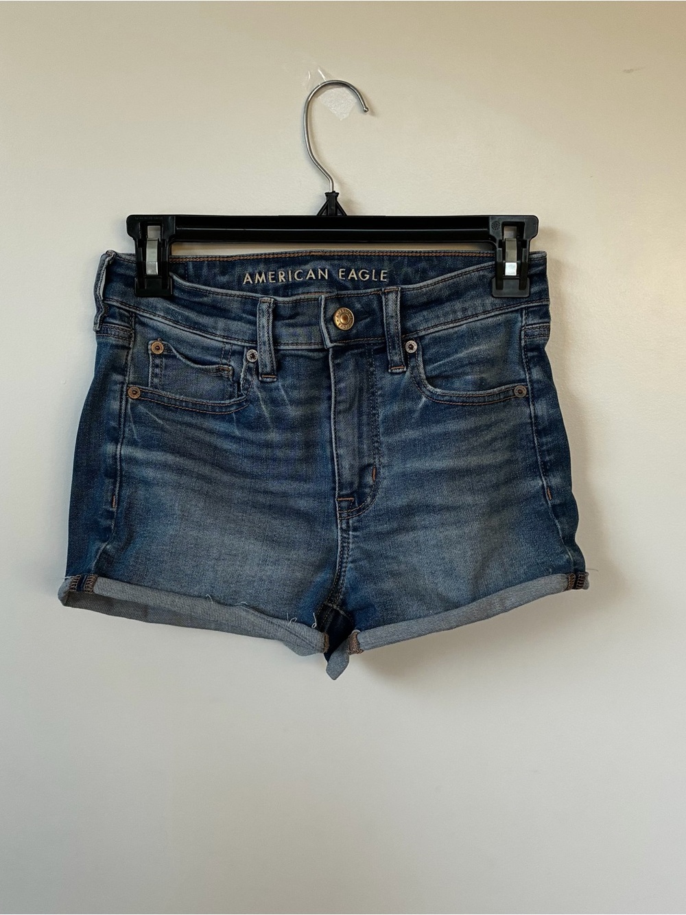 American Eagle Outfitters Dark Blue Rolled Cuff Denim Shorts